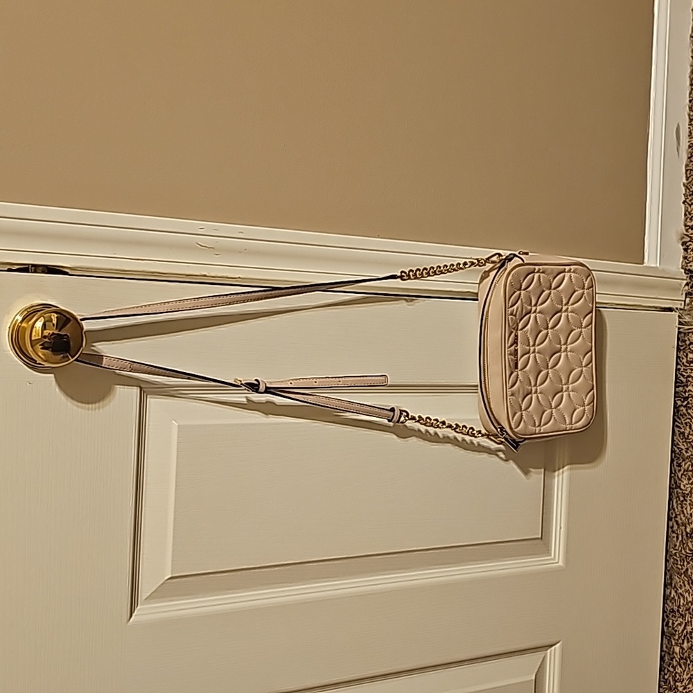 Michael Kors Embossed Logo Leather Crossbody Bag Buff Nude Tan